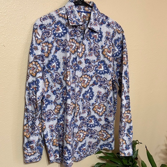 Tasso Elba Paisley Button-Down Shirt In Blue And Orange
